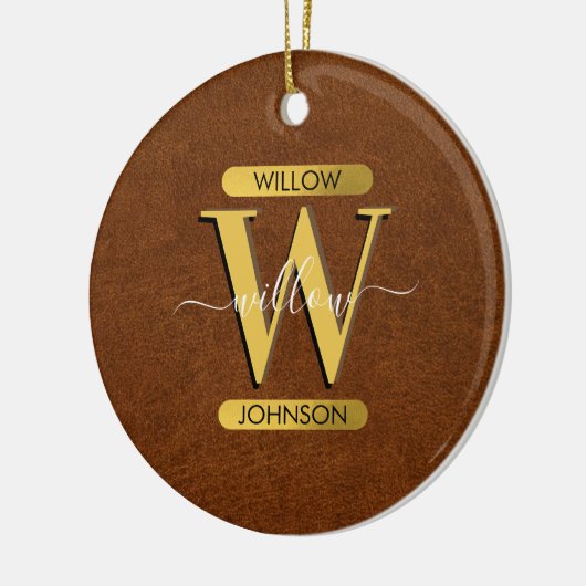 アンティークフェイクレザー&金ゴールドモノグラム セラミックオーナメント (左)