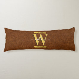 アンティークフェイクレザー&金ゴールドモノグラム ボディピロー