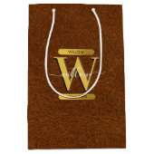 アンティークフェイクレザー&金ゴールドモノグラム ミディアムペーパーバッグ (正面)