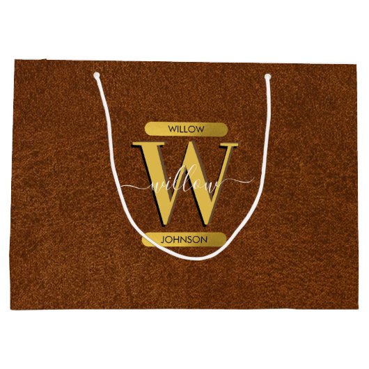 アンティークフェイクレザー&金ゴールドモノグラム ラージペーパーバッグ (裏面)