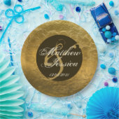 アンティークフェイク金ゴールドメパーソナライズされたタル名の日付 ペーパープレート (パーティー)