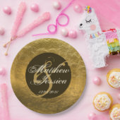 アンティークフェイク金ゴールドメパーソナライズされたタル名の日付 ペーパープレート (パーティー)