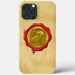 アンティークフクロウ金ゴールドイエローレッドワックスシール剤 iPhone 13 PRO MAXケース