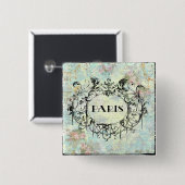 アンティークフランスのスタイルロココデザイン&ピンクローズ 缶バッジ (正面&裏面)