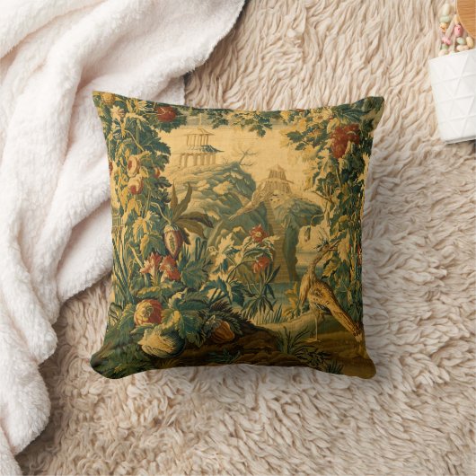 アンティークフランスのタペストリーファンタスティック景観プリント クッション (ブランケット)