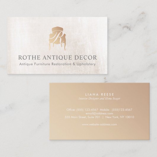 アンティークフランスのチェア金ゴールドロモノグラムのゴ 名刺 (正面/裏面)