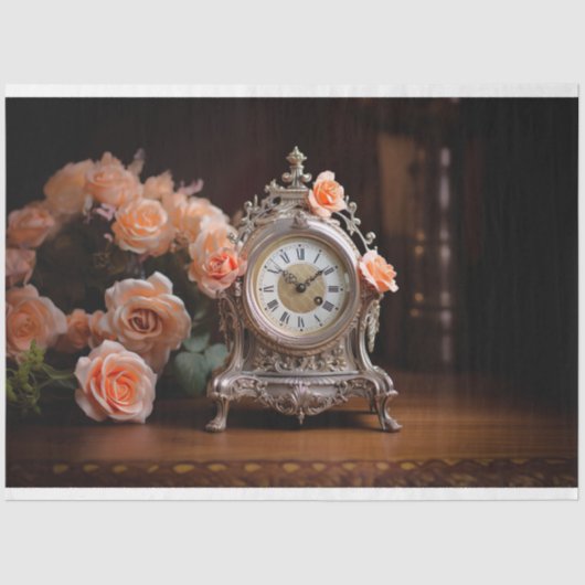 アンティークフランスのテーブル時計1デクページ紙 薄葉紙 (正面)