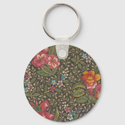 アンティークフランスのトイルドジュイ1800sフローラブランチ キーホルダー (正面)
