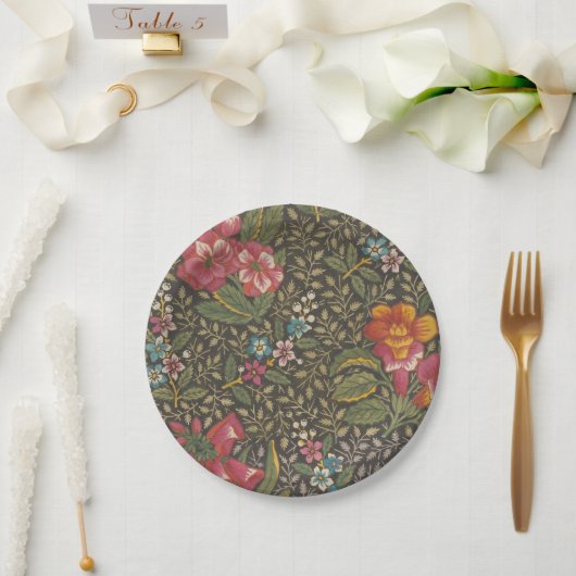 アンティークフランスのトイルドジュイ1800sフローラブランチ ペーパープレート (ウェディング)