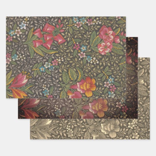 アンティークフランスのトイルドジュイ1800sフローラブランチ ラッピングペーパーシート (セット)