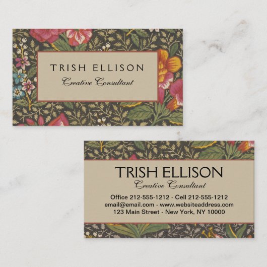 アンティークフランスのトイルドジュイ1800sフローラブランチ 名刺 (正面/裏面)