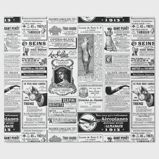 アンティークフランスのビクトリアン新聞 ラッピングペーパー (フラット)