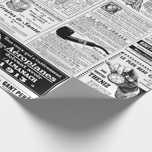 アンティークフランスのビクトリアン新聞 ラッピングペーパー (角)