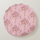アンティークフランスのピンクビクトリアンスタイルフローラロココ ラウンドクッション (裏面)