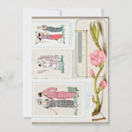 アンティークフランスのファッションのプレートとカ威厳があるレンダー セーブザデート (正面)