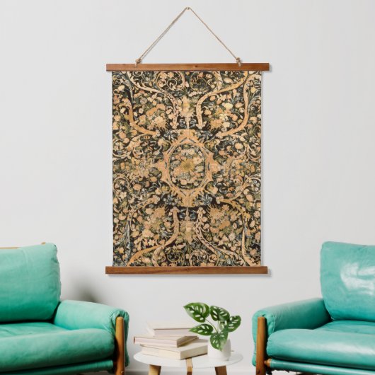 アンティークフランスのフローラプリント 吊り下げ型タペストリー (リビング)