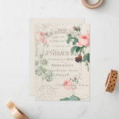 アンティークフランスのルドゥートバラエフェメラ ノートカード (正面/裏面インサイチュ)