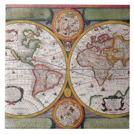 アンティークフランスの世界地図 タイル (正面)