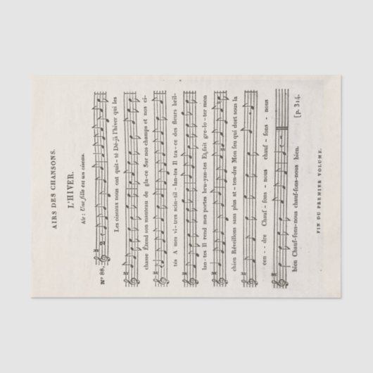 アンティークフランスの楽譜「ザ・ウィンター」デコページ 薄葉紙 (正面)