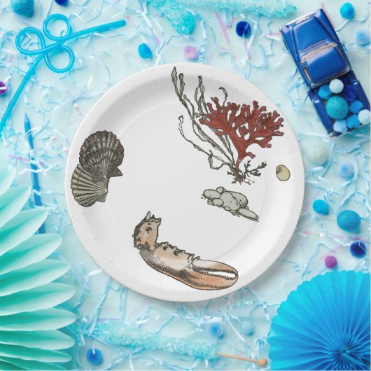 アンティークフランスの磁器サマーロブスターコーラルケープ ペーパープレート (パーティー)