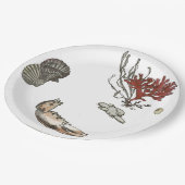 アンティークフランスの磁器サマーロブスターコーラルケープ ペーパープレート (アングル)