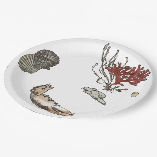 アンティークフランスの磁器サマーロブスターコーラルケープ ペーパープレート (アングル)