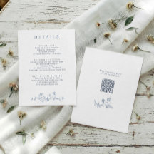 アンティークフレンチフラワーダスティブルーの結婚式ディテールカード