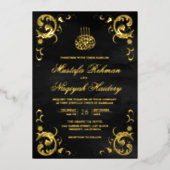 アンティークフレームブラックイ結婚スラーム金ゴールド 箔招待状 (正面)