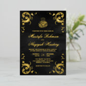 アンティークフレームブラックイ結婚スラーム金ゴールド 箔招待状 (立ち正面)