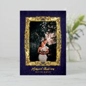 アンティークフレームブルー結婚したクリスマスフォト 箔シーズンカード (立ち正面)