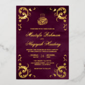 アンティークフレームプラムパープルイスラーム結婚ズ金ゴールド 箔招待状 (正面)