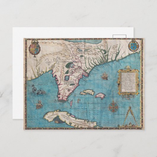 アンティークフロリダとキューバの地図 ポストカード (正面/裏面)