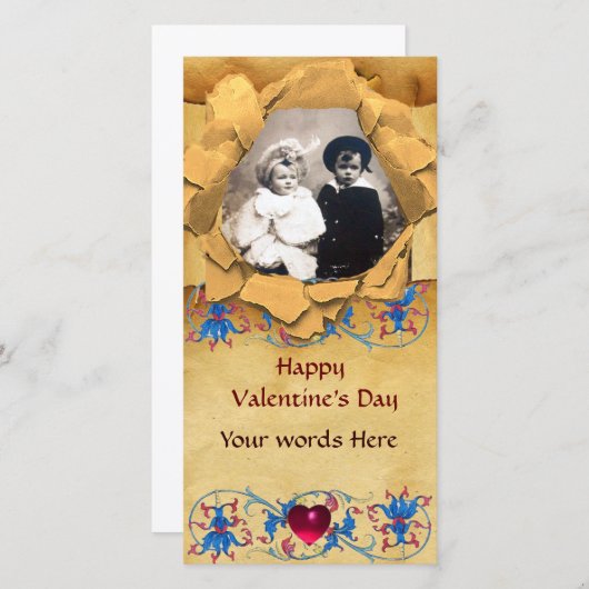 アンティークフローラとハートバレンタインデーの支払い シーズンカード (正面/裏面)