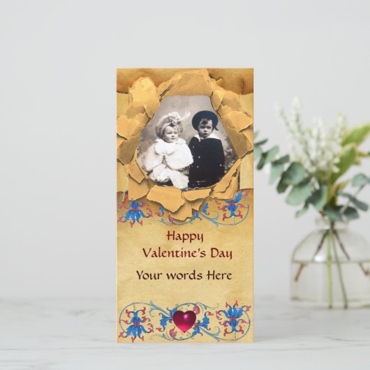 アンティークフローラとハートバレンタインデーの支払い シーズンカード (スタンド正面)