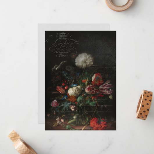 アンティークフローラの静止画とスクリプフランスのト ノートカード (正面/裏面インサイチュ)