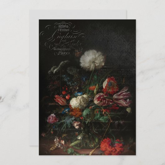 アンティークフローラの静止画とスクリプフランスのト ノートカード (正面/裏面)