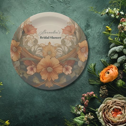 アンティークフローラアールヌーボーブライダルシャワー ペーパープレート