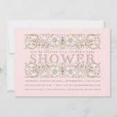 アンティークフローラオーナメント赤面ブライダルシャワー 招待状 (正面)