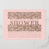 アンティークフローラオーナメント赤面ブライダルシャワー 箔招待状 (正面)