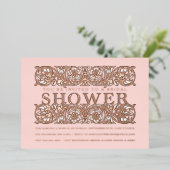 アンティークフローラオーナメント赤面ブライダルシャワー 箔招待状 (立ち正面)