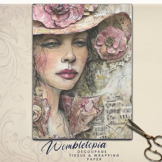 アンティークフローラコラージュメスポートレートデカップージ 薄葉紙