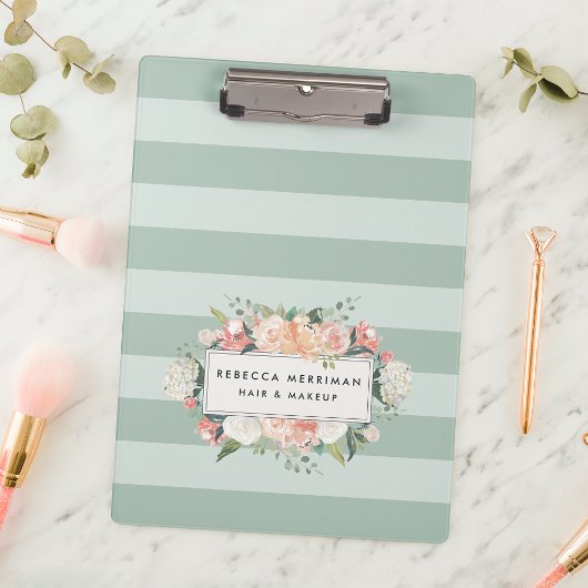 アンティークフローラセージストライプ クリップボード