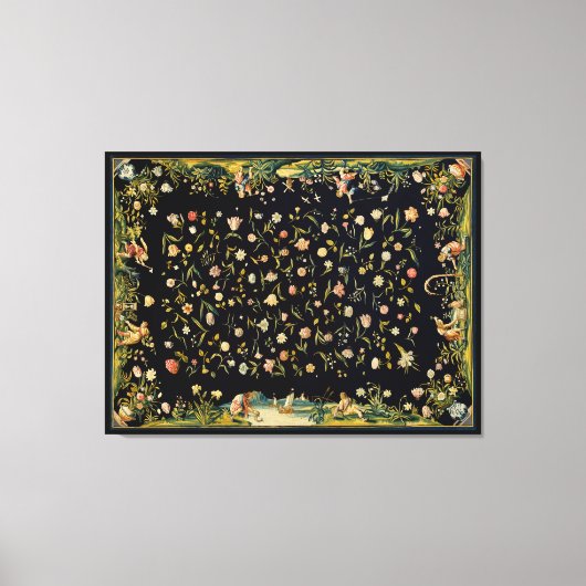 アンティークフローラテーブルカーペットイラストレーション キャンバスプリント (正面)
