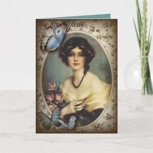 アンティークフローラバタフライパリジャンビクトリアンガール カード (正面)