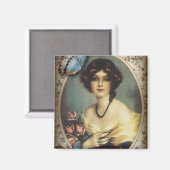 アンティークフローラバタフライパリジャンビクトリアンガール マグネット (正面/裏面)