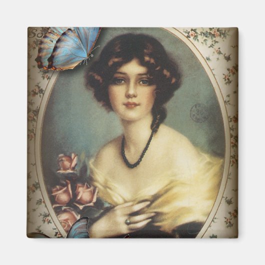 アンティークフローラバタフライパリジャンビクトリアンガール マグネット (正面)