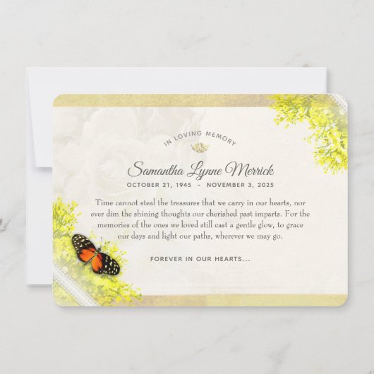 アンティークフローラバタフライ悔やみや弔慰サンキューカード 招待状 (裏面)