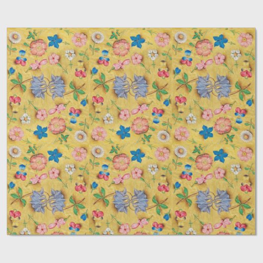 アンティークフローラパーチメント/野生バラとパンジー ラッピングペーパー (フラット)