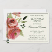 アンティークフローラピンクエバーグリーンリハーサルディナー 招待状 (正面)