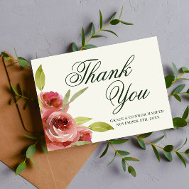 アンティークフローラピンク常緑水結婚色 サンキューカード
